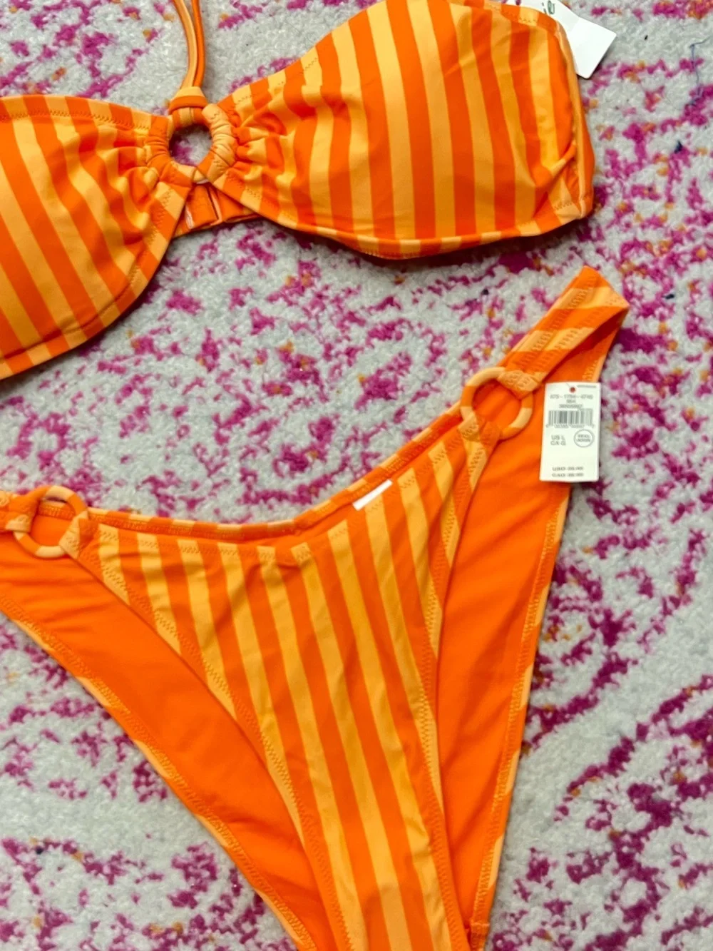 NWT Aerie O-ring Cheeky Halter Bikini Size Large Orange Geranium Stripes